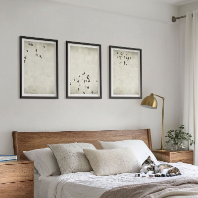 Conjunto de 3 quadros com moldura Pintura minimalista de pássaro