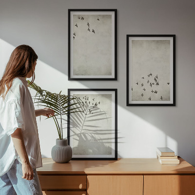 Conjunto de 3 quadros com moldura Pintura minimalista de pássaro