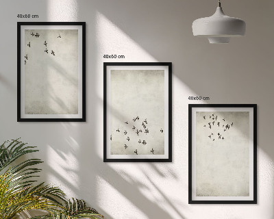 Conjunto de 3 quadros com moldura Pintura minimalista de pássaro