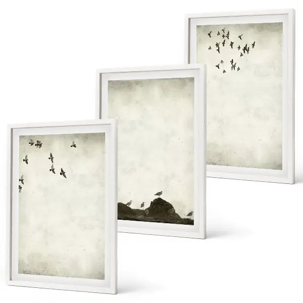 Conjunto de quadros para sala de estar estampa minimalista de pássaros voando