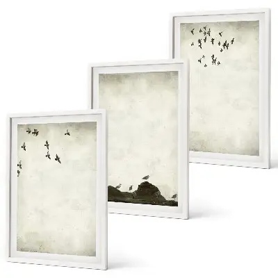 Conjunto de quadros para sala de estar estampa minimalista de pássaros voando