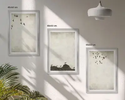 Conjunto de quadros para sala de estar estampa minimalista de pássaros voando