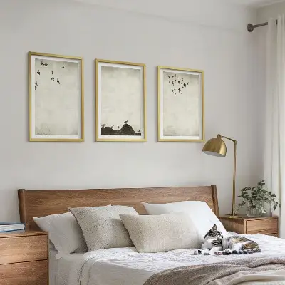 Conjunto de quadros para sala de estar estampa minimalista de pássaros voando