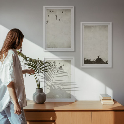 Conjunto de quadros para sala de estar Minimalismo de pássaros voando