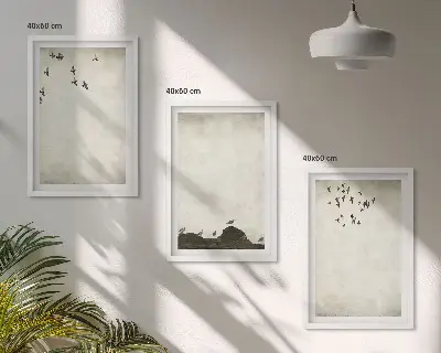 Conjunto de quadros para sala de estar estampa minimalista de pássaros voando