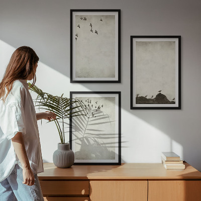Conjunto de quadros para sala de estar Minimalismo de pássaros voando