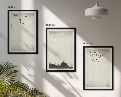 Conjunto de quadros para sala de estar estampa minimalista de pássaros voando