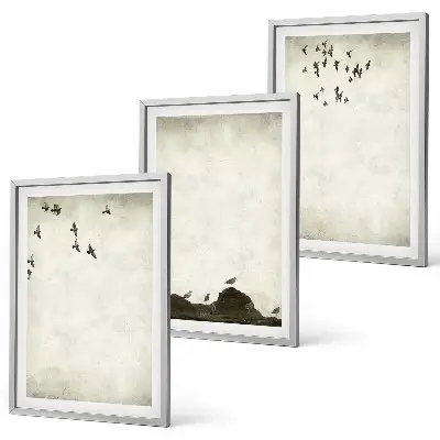 Conjunto de quadros para sala de estar estampa minimalista de pássaros voando