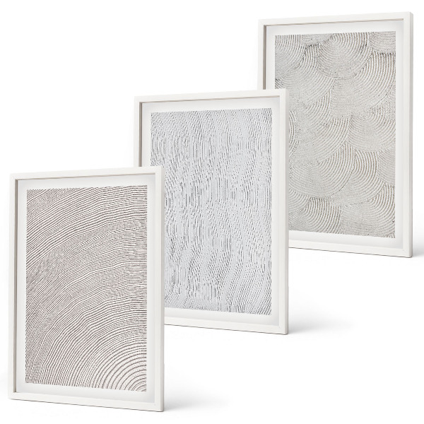 Conjunto de 3 quadros com moldura Padrões de areia estruturas geométricas