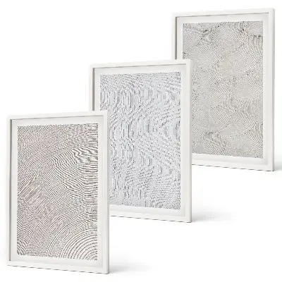 Conjunto de 3 quadros com moldura com padrões de areia e estruturas geométricas