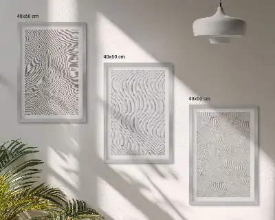 Conjunto de 3 quadros com moldura com padrões de areia e estruturas geométricas