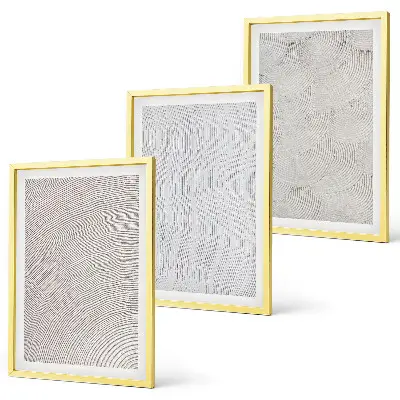 Conjunto de 3 quadros com moldura com padrões de areia e estruturas geométricas