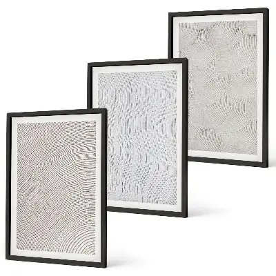 Conjunto de 3 quadros com moldura com padrões de areia e estruturas geométricas