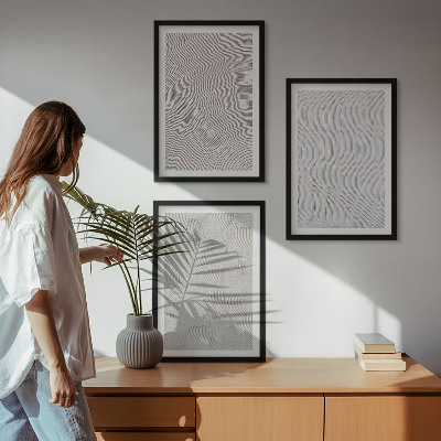 Conjunto de 3 quadros com moldura Padrões de areia estruturas geométricas