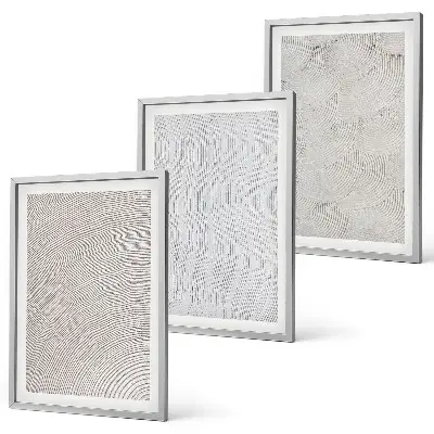 Conjunto de 3 quadros com moldura com padrões de areia e estruturas geométricas
