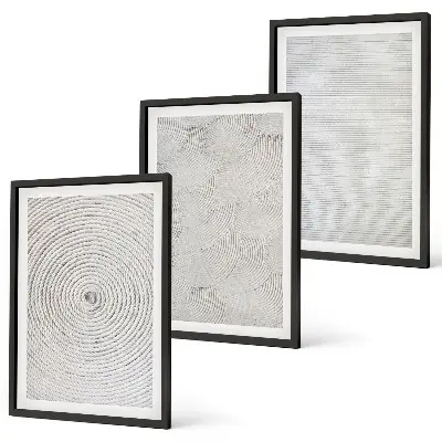 Composição de quadros moderna com padrões geométricos em papelão