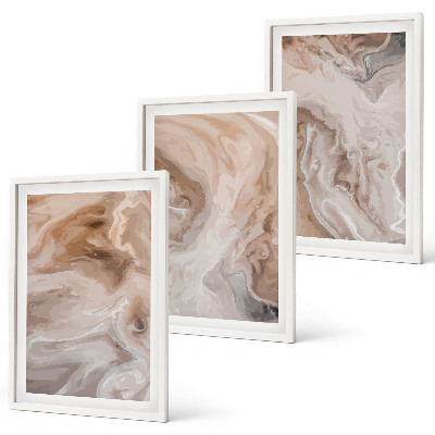 Conjunto de 3 quadros com moldura Texturas abstratas de mármore