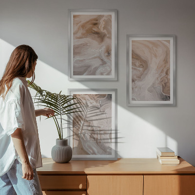 Conjunto de 3 quadros com moldura Texturas abstratas de mármore