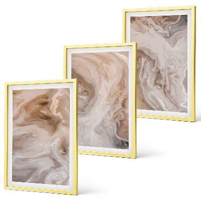 Conjunto de 3 quadros com moldura Texturas abstratas de mármore