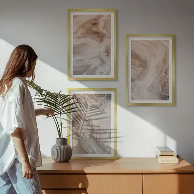 Conjunto de 3 quadros com moldura com estampa de texturas abstratas de mármore