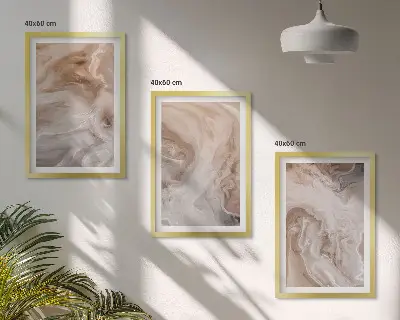 Conjunto de 3 quadros com moldura com estampa de texturas abstratas de mármore