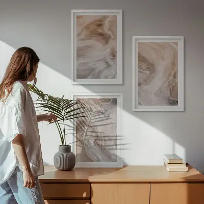 Conjunto de 3 quadros com moldura com estampa de texturas abstratas de mármore