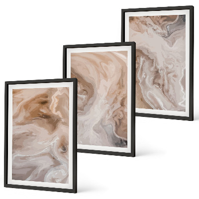 Conjunto de 3 quadros com moldura Texturas abstratas de mármore