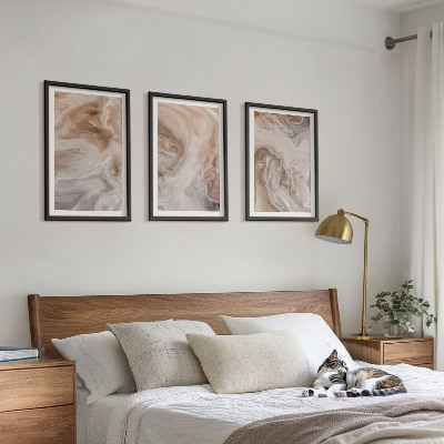 Conjunto de 3 quadros com moldura Texturas abstratas de mármore