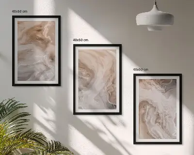 Conjunto de 3 quadros com moldura com estampa de texturas abstratas de mármore