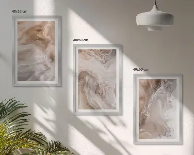 Conjunto de quadros para sala de estar com estampa de pedra de mármore abstrata