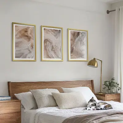 Conjunto de quadros para sala de estar com estampa de pedra de mármore abstrata