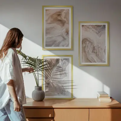 Conjunto de quadros para sala de estar com estampa de pedra de mármore abstrata