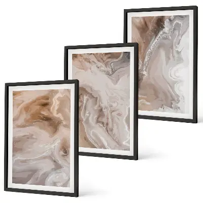Conjunto de quadros para sala de estar com estampa de pedra de mármore abstrata