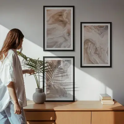 Conjunto de quadros para sala de estar com estampa de pedra de mármore abstrata