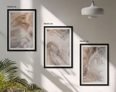 Conjunto de quadros para sala de estar com estampa de pedra de mármore abstrata