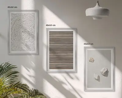 Composição de quadros moderna com texturas naturais de madeira e pedra