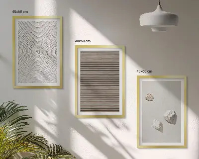Composição de quadros moderna com texturas naturais de madeira e pedra