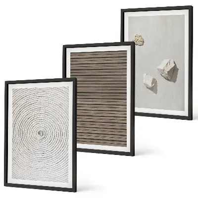 Composição de quadros moderna com texturas naturais de madeira e pedra