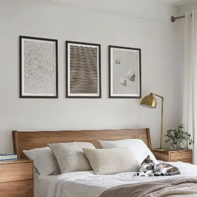 Composição de quadros moderna com texturas naturais de madeira e pedra