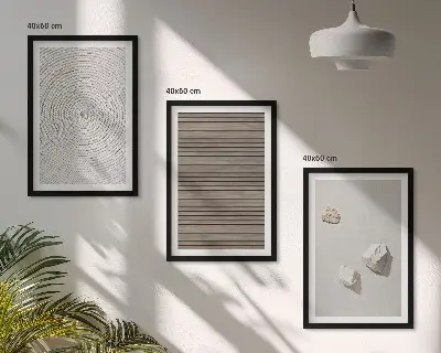 Composição de quadros moderna com texturas naturais de madeira e pedra
