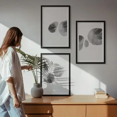 Conjunto de 3 quadros com moldura de arte abstrata com respingos de tinta