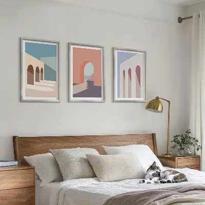 Conjunto de quadros para sala de estar com gráficos arquitetônicos em tons pastel