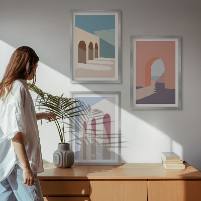 Conjunto de quadros para sala de estar Gráficos arquitetônicos em tons pastel
