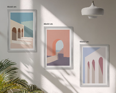 Conjunto de quadros para sala de estar Gráficos arquitetônicos em tons pastel