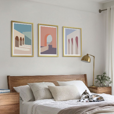 Conjunto de quadros para sala de estar Gráficos arquitetônicos em tons pastel