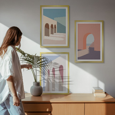 Conjunto de quadros para sala de estar Gráficos arquitetônicos em tons pastel