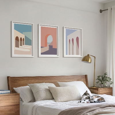 Conjunto de quadros para sala de estar Gráficos arquitetônicos em tons pastel