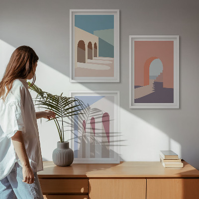 Conjunto de quadros para sala de estar Gráficos arquitetônicos em tons pastel