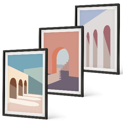 Conjunto de quadros para sala de estar Gráficos arquitetônicos em tons pastel