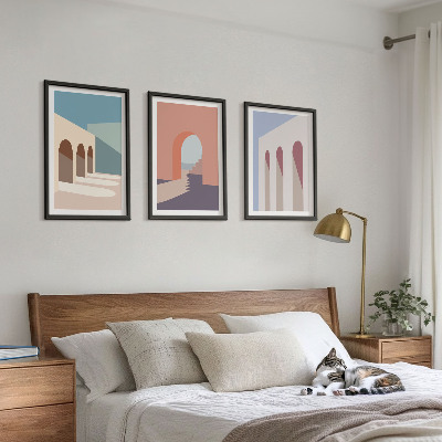 Conjunto de quadros para sala de estar Gráficos arquitetônicos em tons pastel
